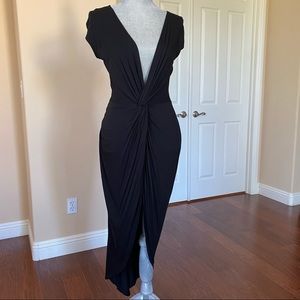 deep v black ruched dress